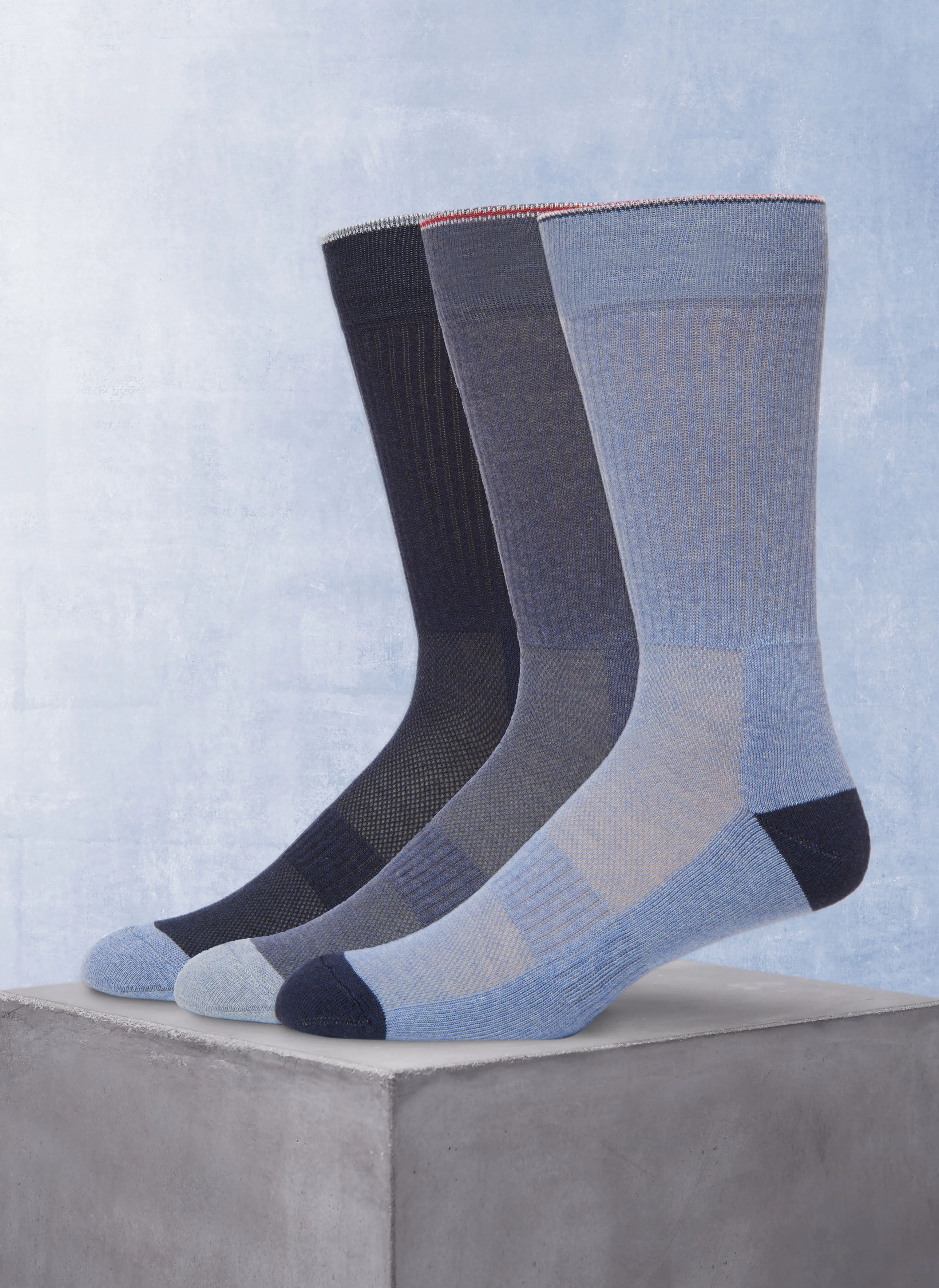 3-Pack Organic Cotton Fashion Mid-Calf Sport Socks in Blue Denim