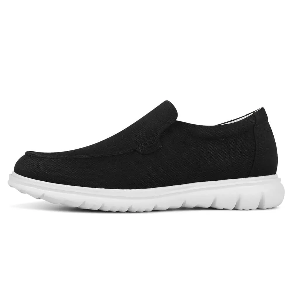 5 CM / 1.95 Inches CMR CHAMARIPA Height Increasing Shoes for Men - Black Canvas Slip-On Elevator Loafers