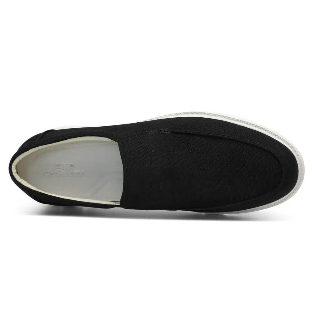 5 CM / 1.95 Inches CMR CHAMARIPA Height Increasing Shoes for Men - Black Canvas Slip-On Elevator Loafers