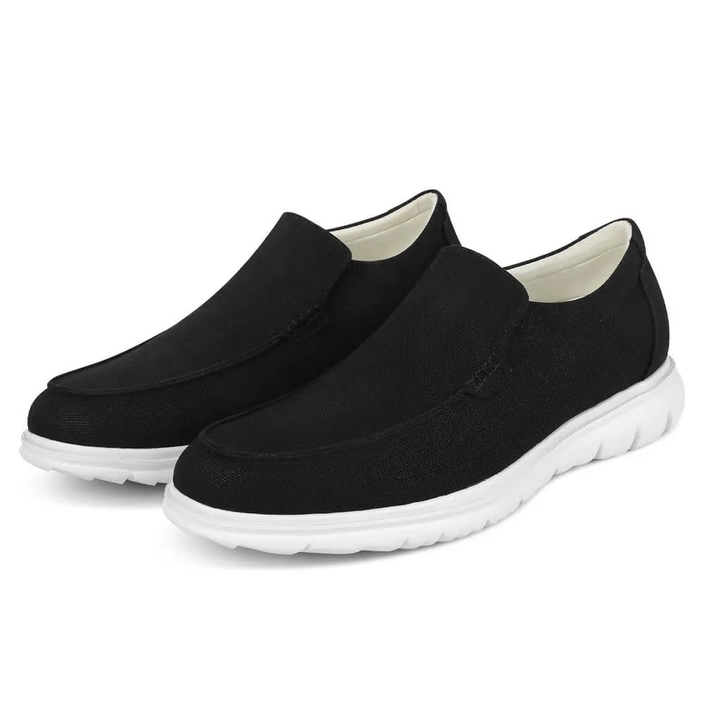 5 CM / 1.95 Inches CMR CHAMARIPA Height Increasing Shoes for Men - Black Canvas Slip-On Elevator Loafers