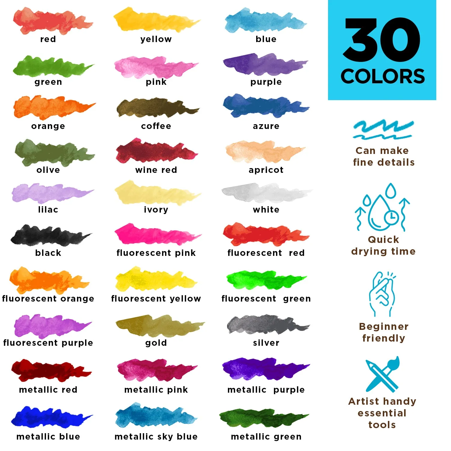 Acrylic Paint Marker Pens - Pack of 30