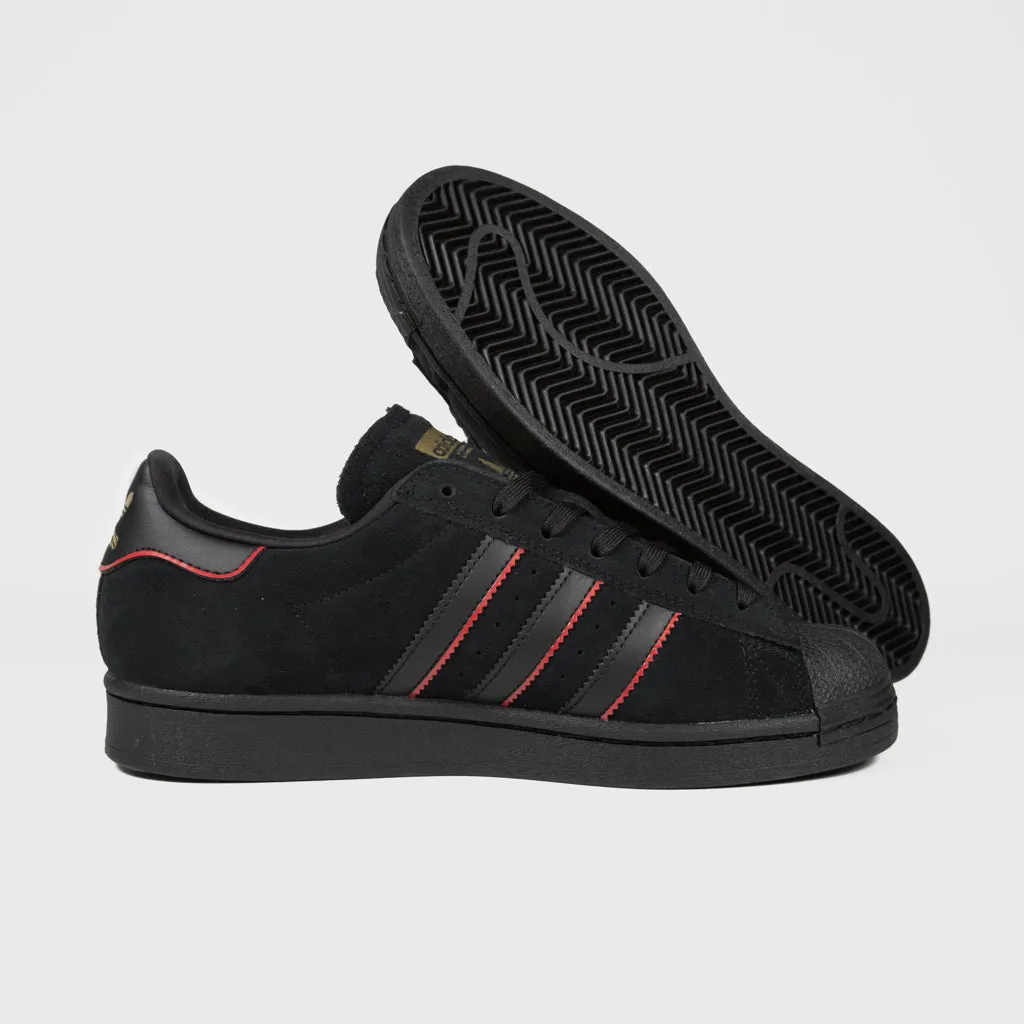 Adidas Skateboarding - Superstar ADV Felipe Gustavo Shoes - Core Black / Better Scarlet / Metallic Gold