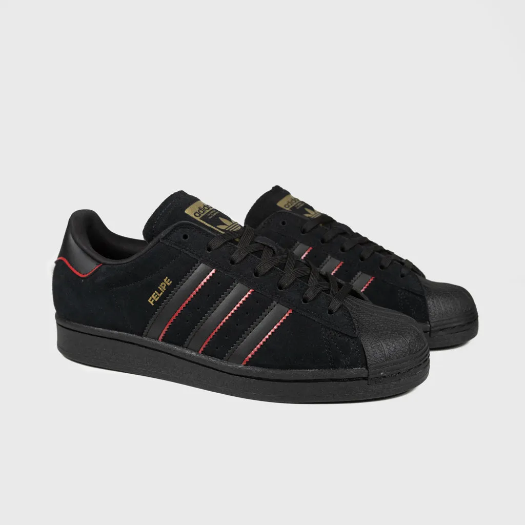 Adidas Skateboarding - Superstar ADV Felipe Gustavo Shoes - Core Black / Better Scarlet / Metallic Gold