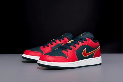 Air Jordan 1 Low SE Kids' Shoes - Navy/Gold/Red - Size 5.5