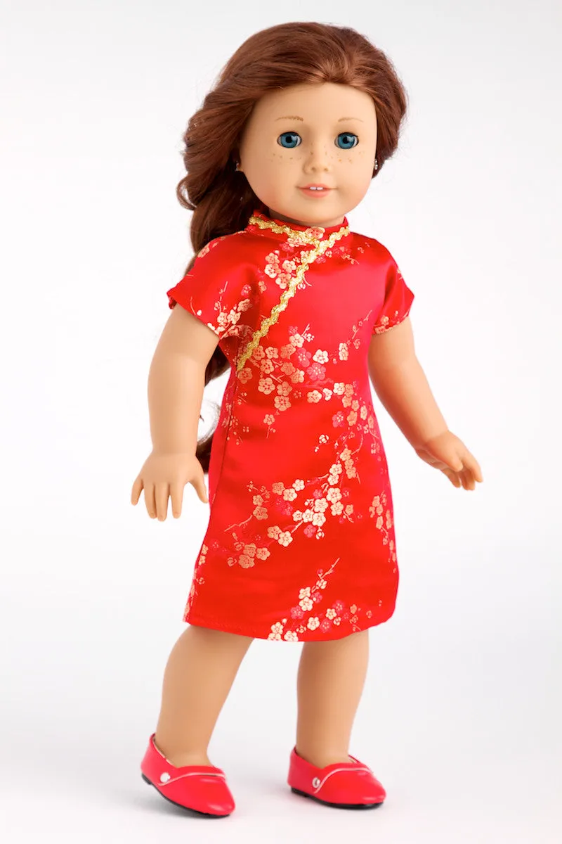 Asian Beauty - Clothes for 18 inch Doll - Asian Red and Gold Traditional Dress with Golden Shoes