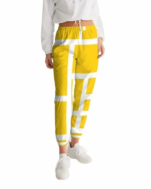 Athletics, Yellow And White Geometric Block Style Track Pants