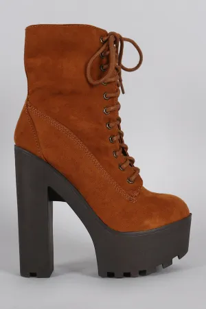 Bamboo Shearling Cuff Combat Lug Platform Booties