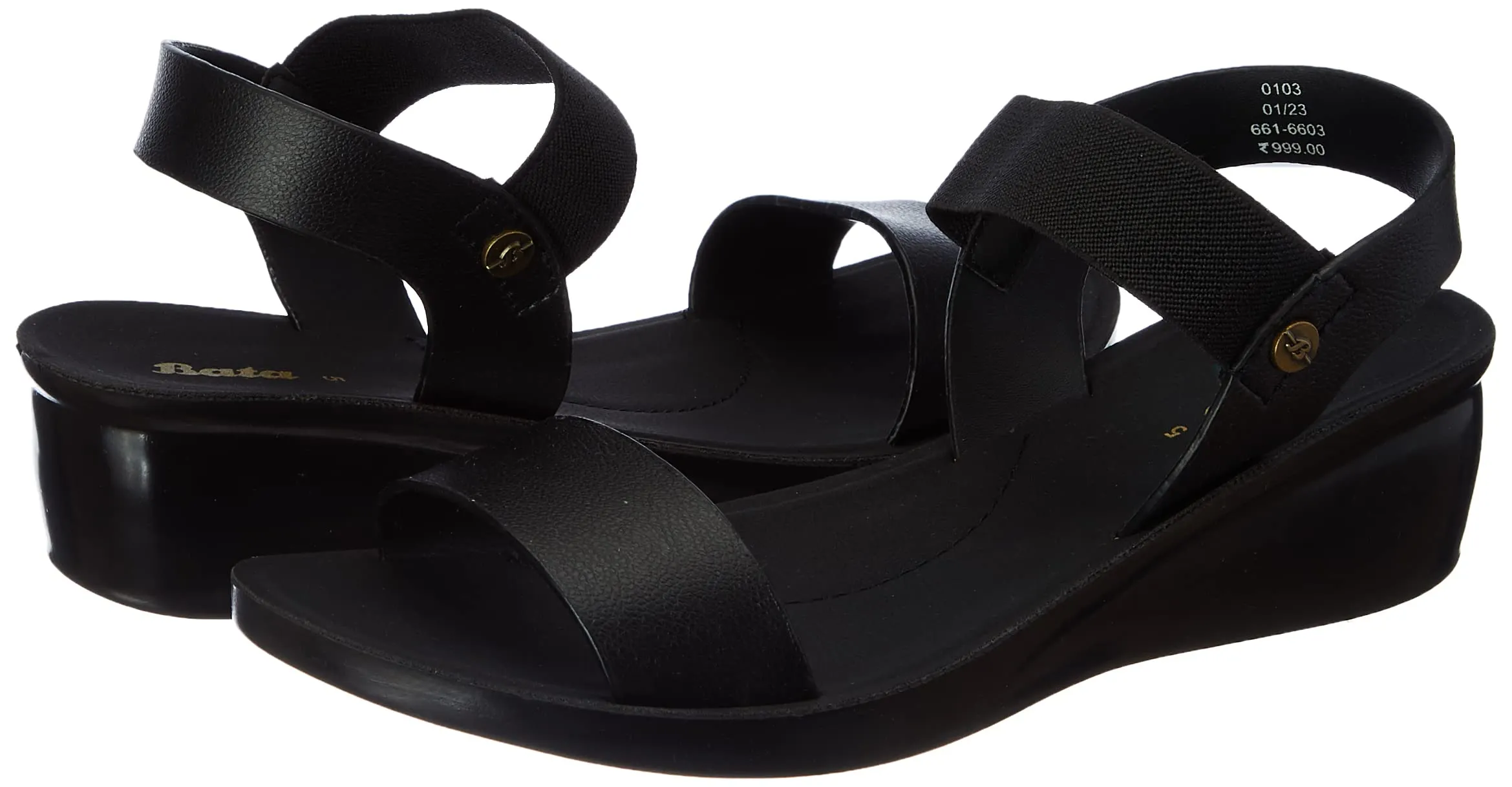 Bata Women AERIAL SANDAL Black Sandal UK 6 (6616603)