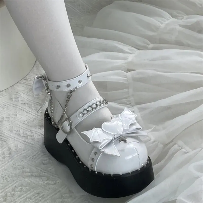 binfenxie  -  Devil Style Gothic Punk Girls Party Lolita Shoes Sweet Platform Loli Shoes High Heel Wedge Harajuku Goth Female Shoes