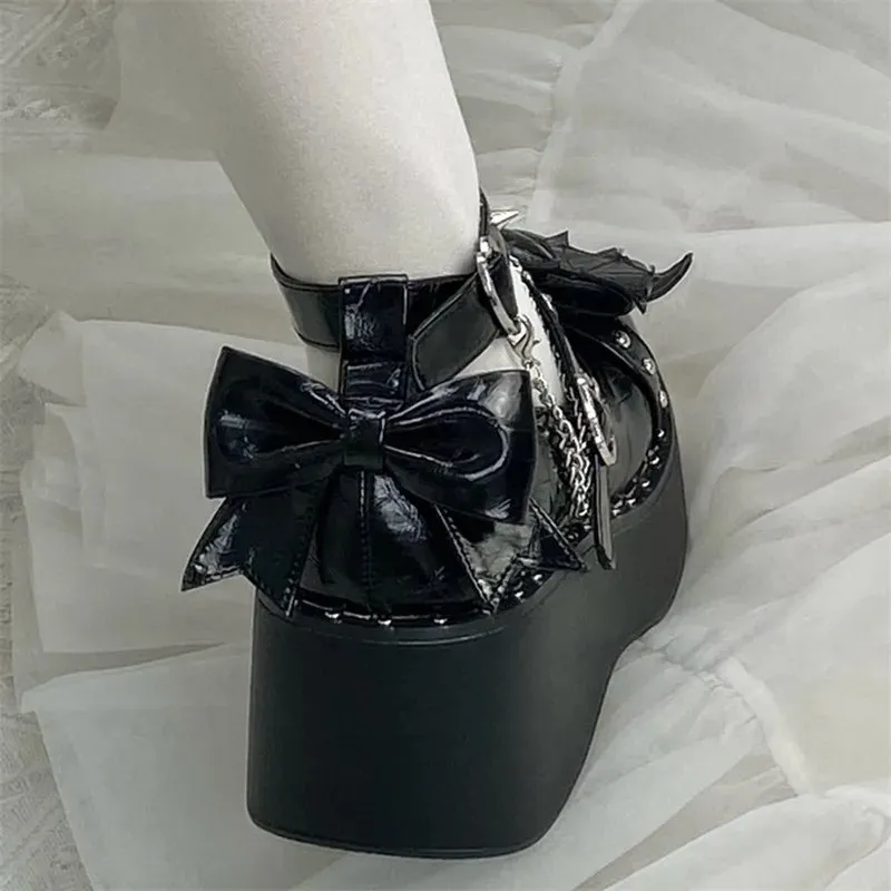 binfenxie  -  Devil Style Gothic Punk Girls Party Lolita Shoes Sweet Platform Loli Shoes High Heel Wedge Harajuku Goth Female Shoes