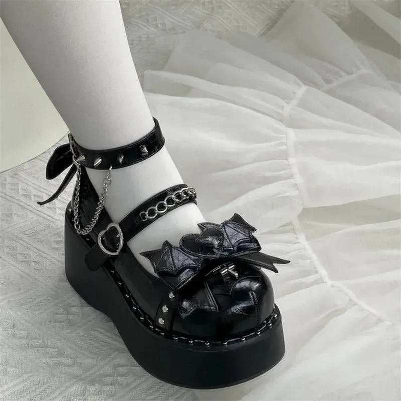 binfenxie  -  Devil Style Gothic Punk Girls Party Lolita Shoes Sweet Platform Loli Shoes High Heel Wedge Harajuku Goth Female Shoes