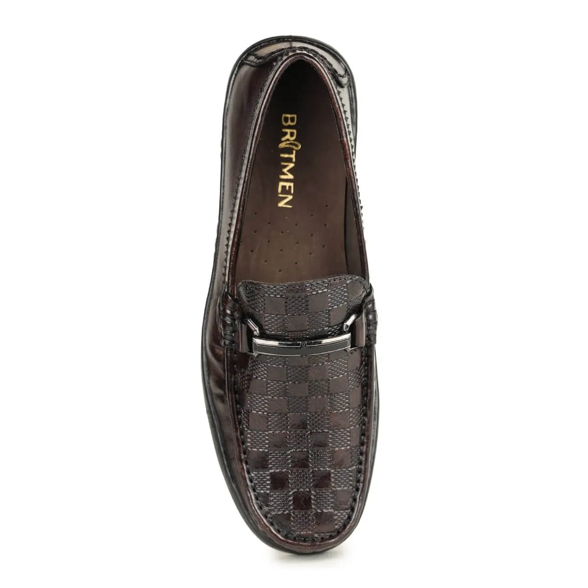 Britmen S-18 Checkbox Pattern Horsebit Loafers For Men