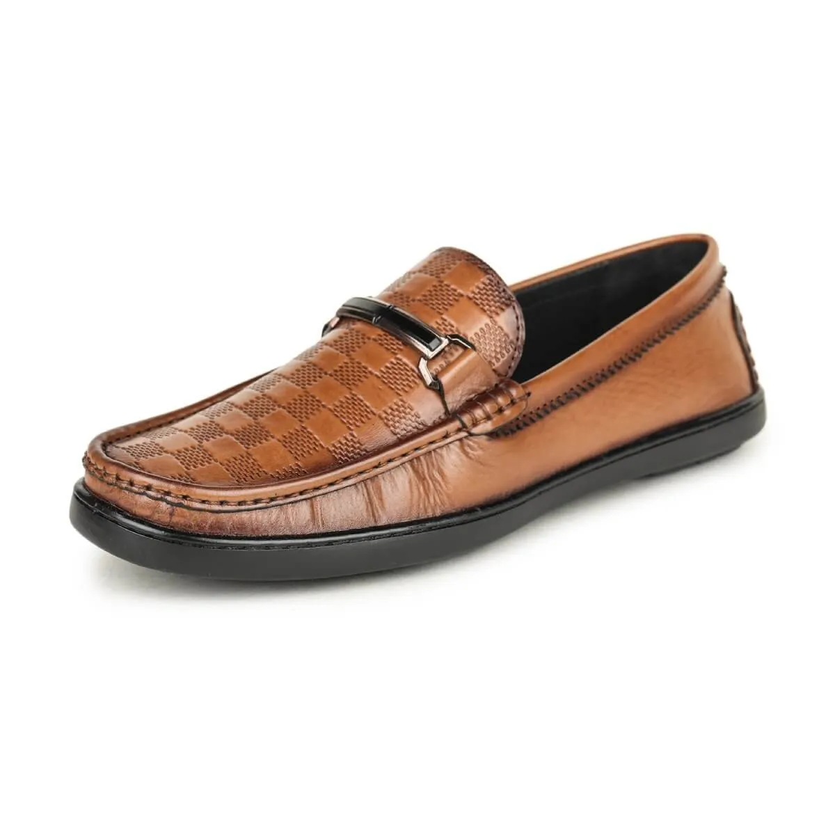 Britmen S-18 Checkbox Pattern Horsebit Loafers For Men