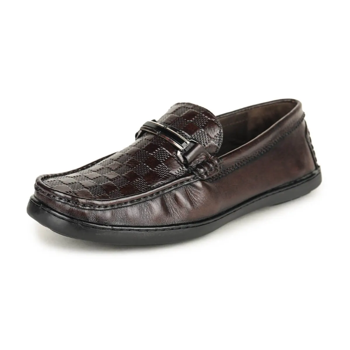 Britmen S-18 Checkbox Pattern Horsebit Loafers For Men