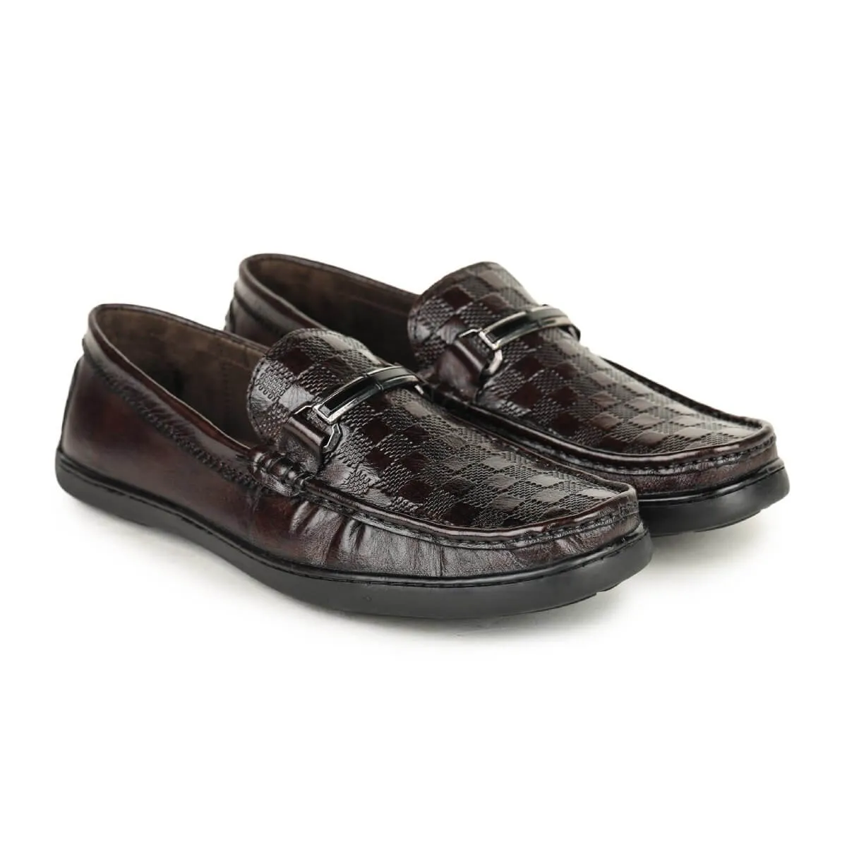 Britmen S-18 Checkbox Pattern Horsebit Loafers For Men