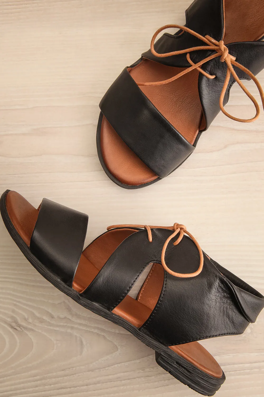 Castella Black | Faux Leather Lace-Up Sandals