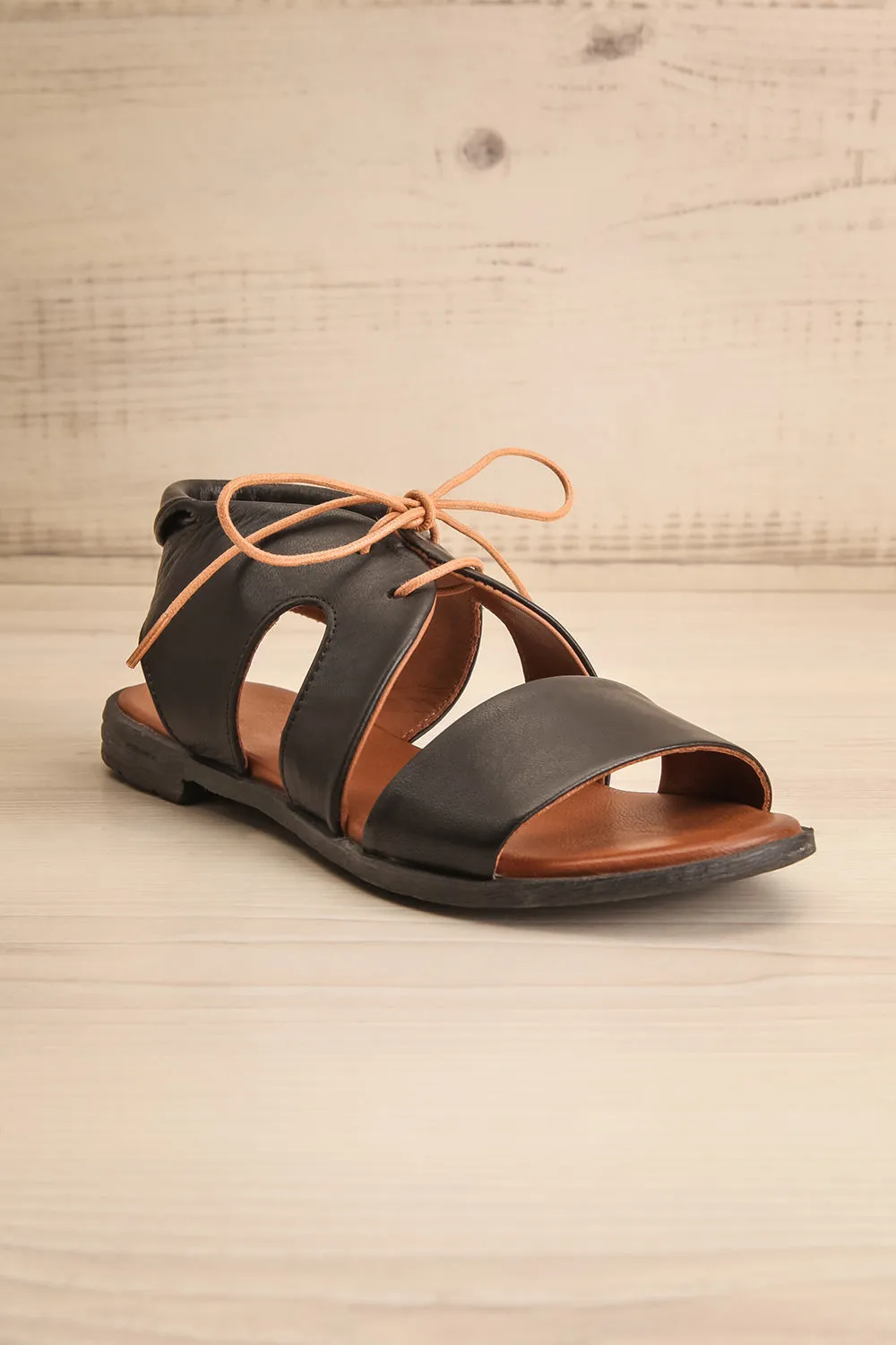 Castella Black | Faux Leather Lace-Up Sandals