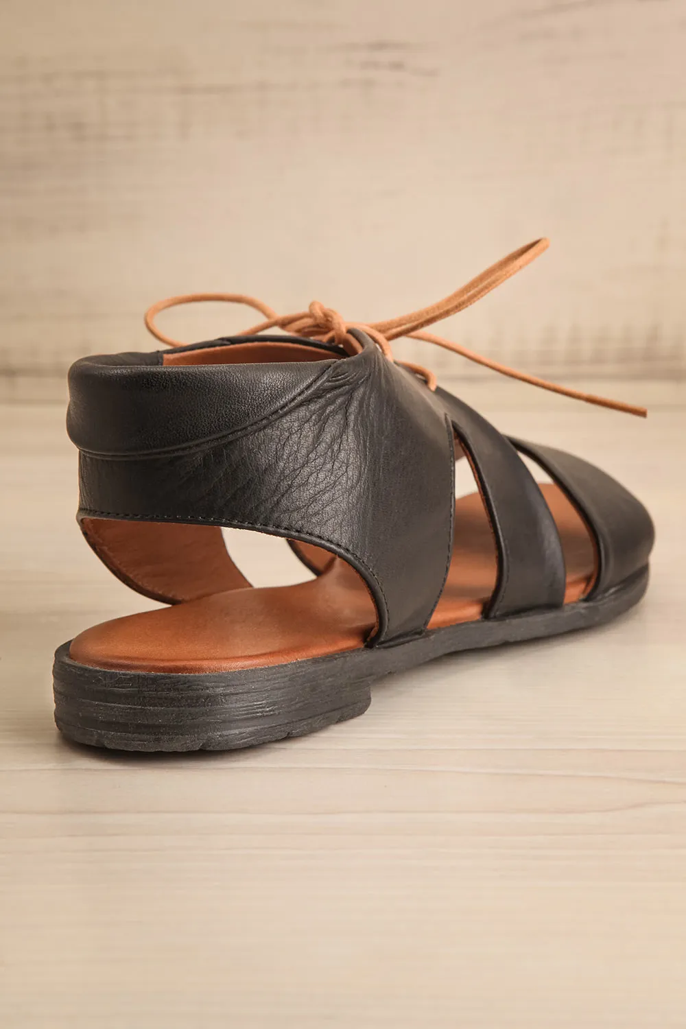 Castella Black | Faux Leather Lace-Up Sandals