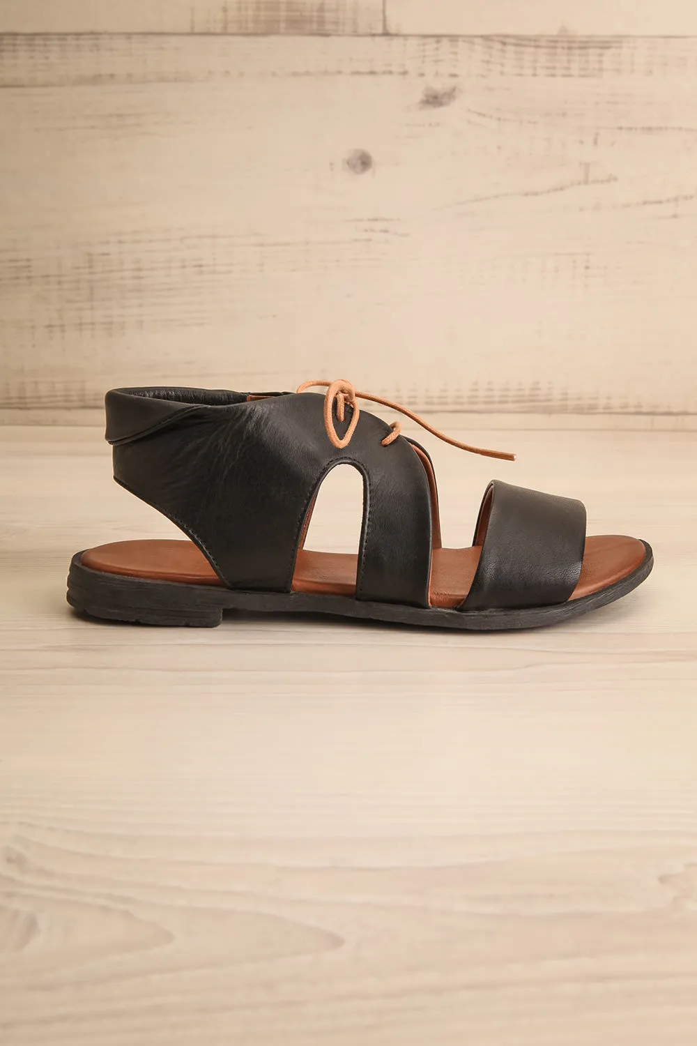 Castella Black | Faux Leather Lace-Up Sandals