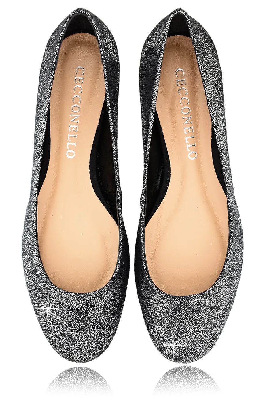 CECCONELLO LEELA Silver Crackled Ballerinas