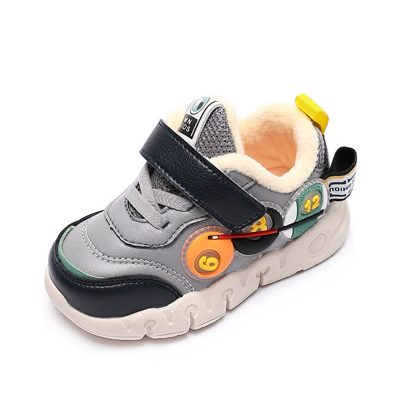 Children Leather Short Plush Sports Shoes Boys' Walking Cotton Shoes