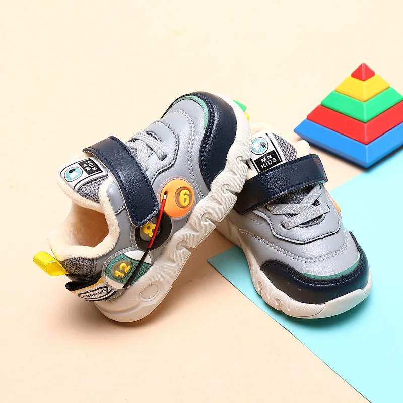 Children Leather Short Plush Sports Shoes Boys' Walking Cotton Shoes