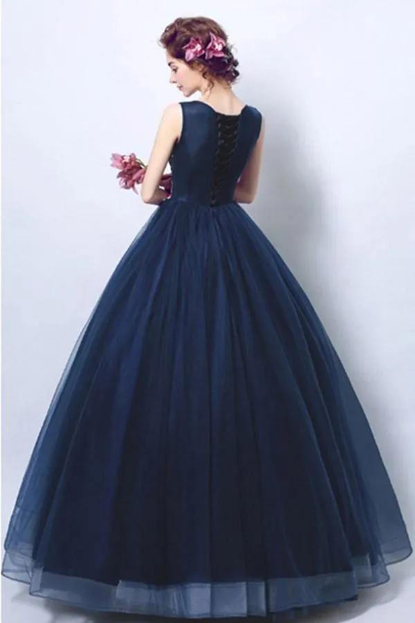 Dark Navy Blue Ball Gown Formal Prom Dress With Applique  PG698