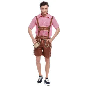 Deluxe Faux Suede Brown Lederhosen Shorts Inc Pockets   Shirt