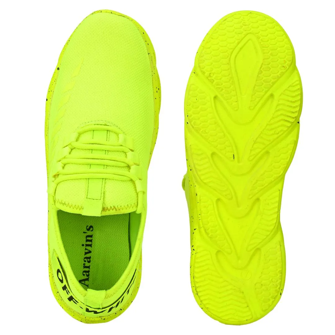 Designer Green Mesh Self Design Running Shoes For Men And Boys