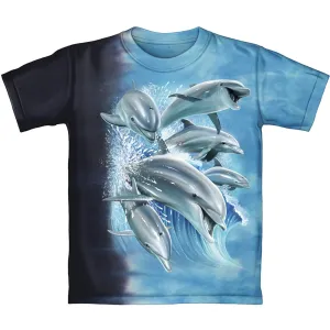 Dolphins Surfing Blue Adult Tie Dye Tee Shirt (Adult Medium