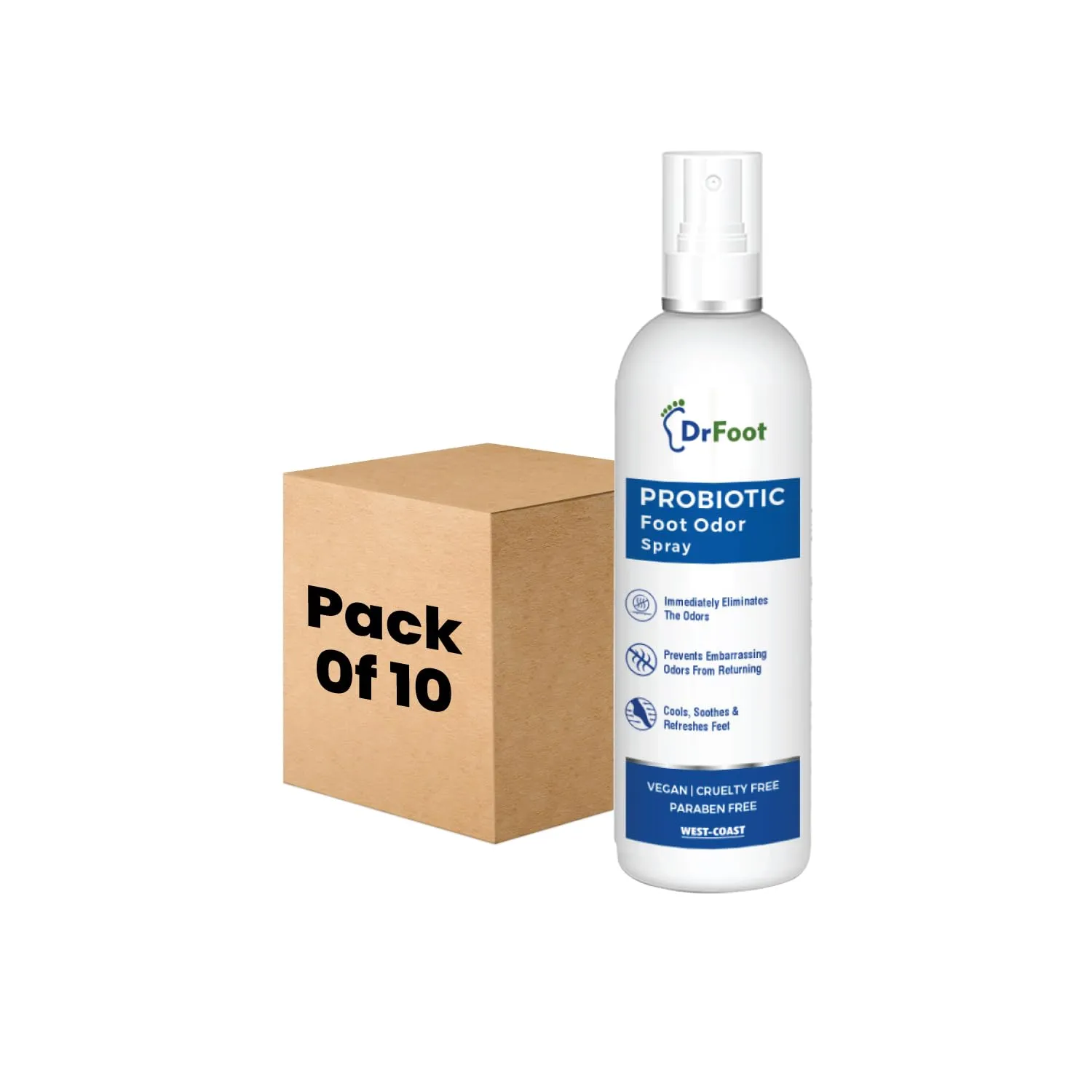 Dr Foot Probiotic Foot Odor Spray Helps to remove Feet & Shoes Worst Odors, Cools, Soothes & Refreshes Feet with the goodness of Lemon Grass Oil, Tea Tree Oil - 100ml (Pack of 10)