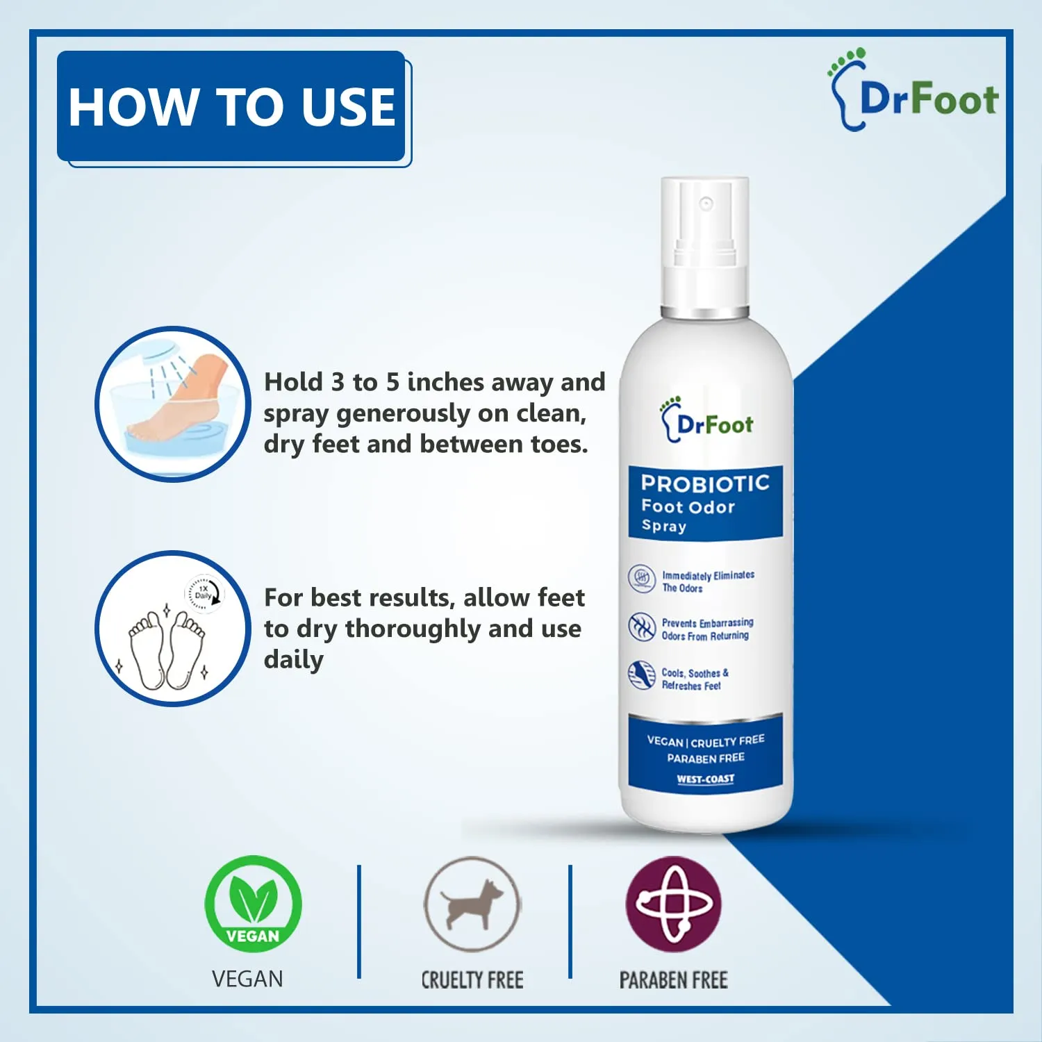 Dr Foot Probiotic Foot Odor Spray Helps to remove Feet & Shoes Worst Odors, Cools, Soothes & Refreshes Feet with the goodness of Lemon Grass Oil, Tea Tree Oil - 100ml (Pack of 10)