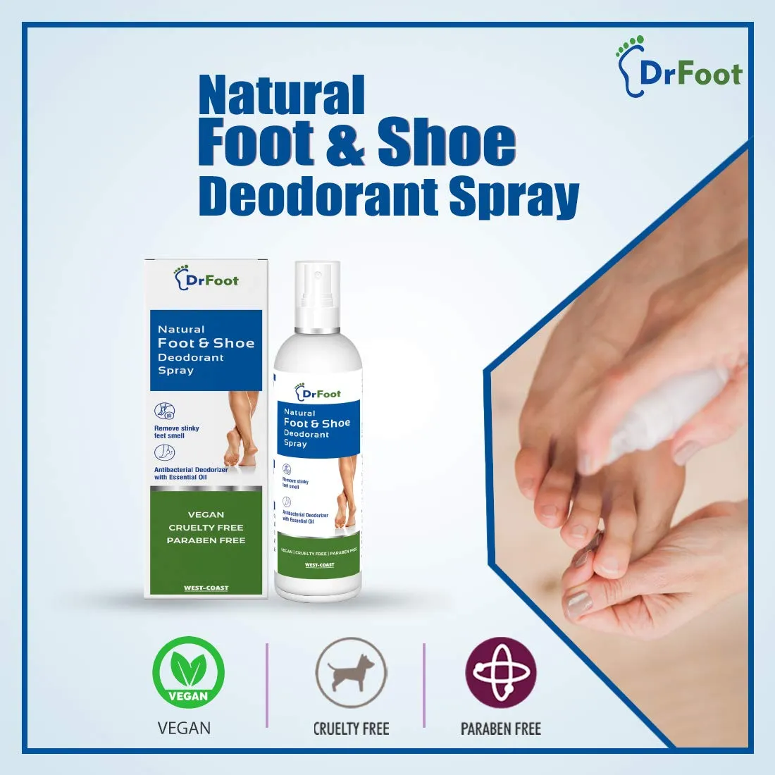 Dr Foot|Natural Foot&Shoe Unisex Deodorant Spray|Sanitizer Spray|Foot Spray|With Essential Oils|Foot Spray For Smelly Feet|Shoe Spray For Bad Smell|Shoe Smell Remover Spray|Shoe Freshener,1 Count