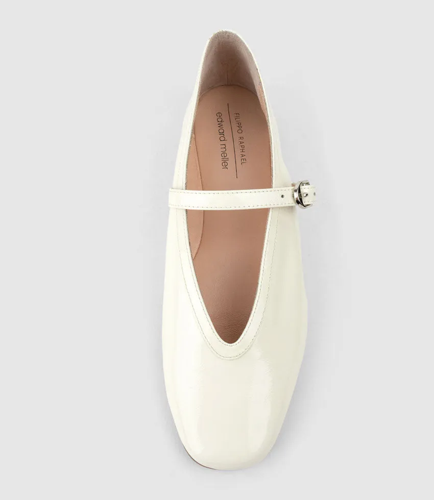 FLAVIA Choked Up Ballet with Strap in Bone Crinkle Patent