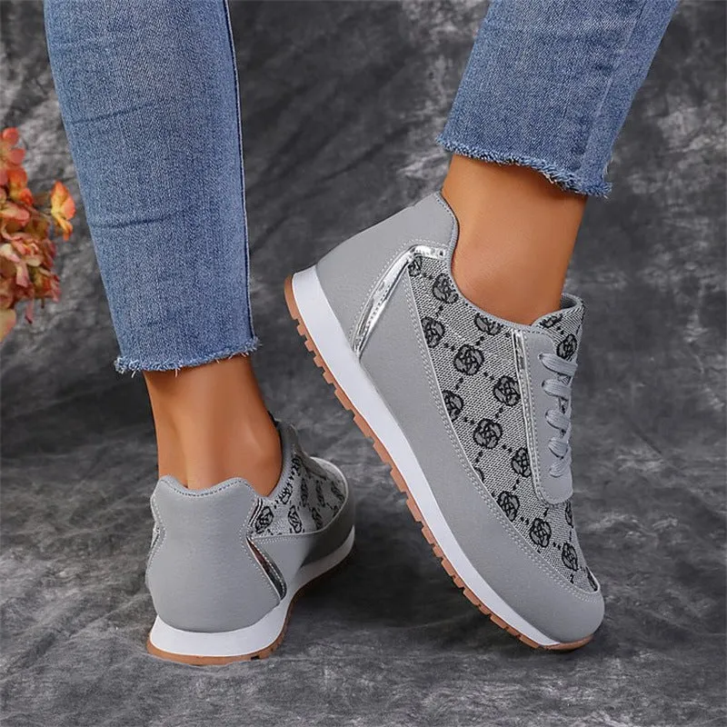 Flower Print Lace-up Lightweight Breathable Sneakers