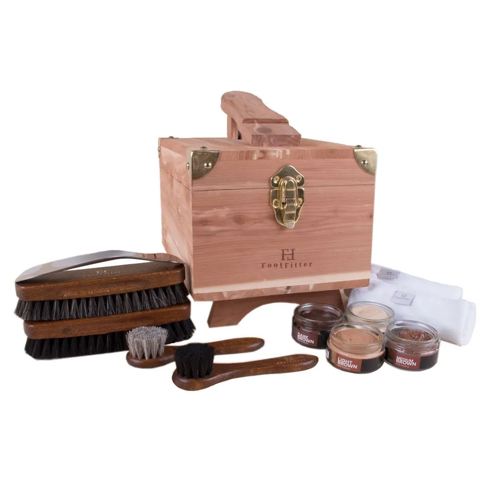 FootFitter Shoe Shine Set & Grand Cedar Wood Storage Box - Shoe Polish Cream