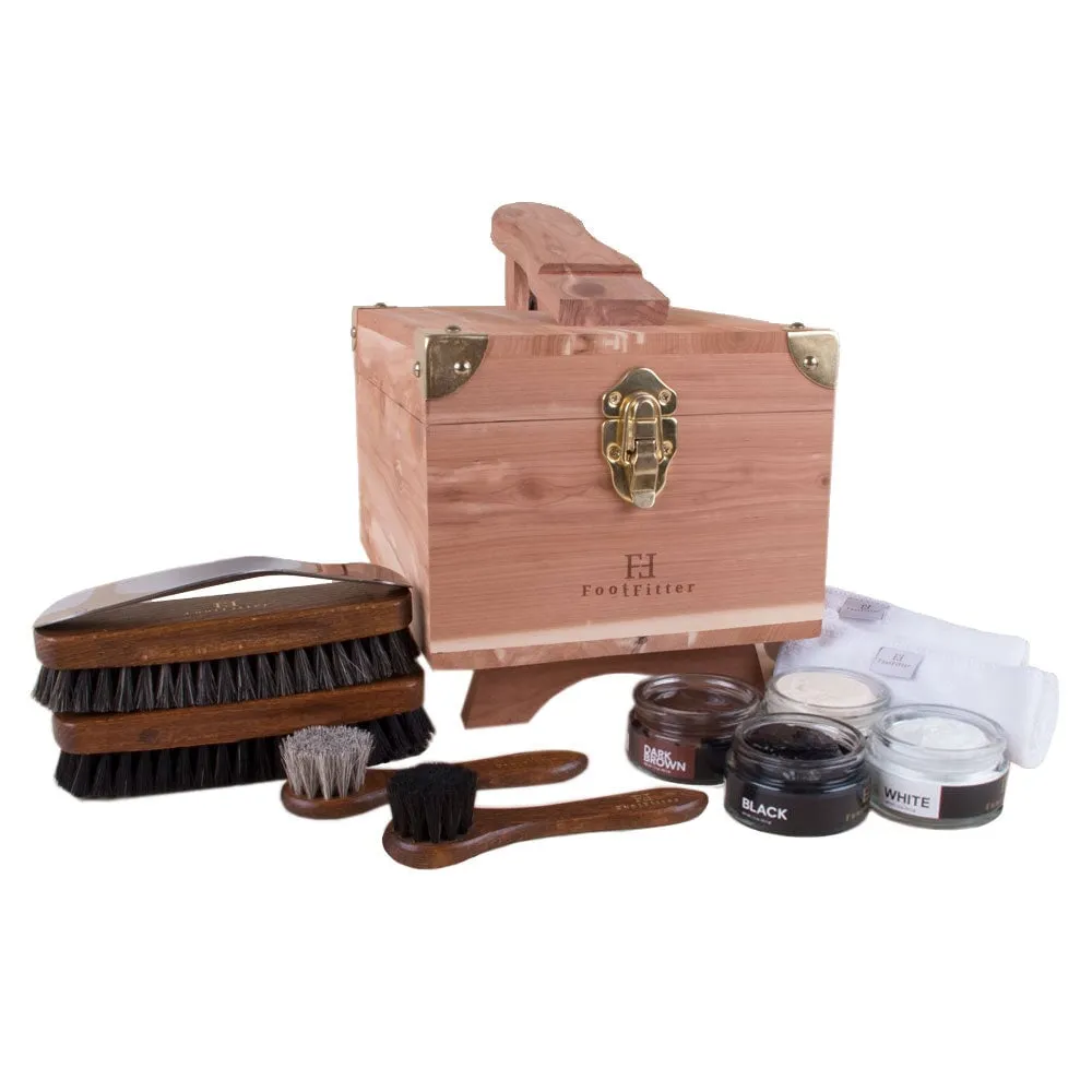 FootFitter Shoe Shine Set & Grand Cedar Wood Storage Box - Shoe Polish Cream