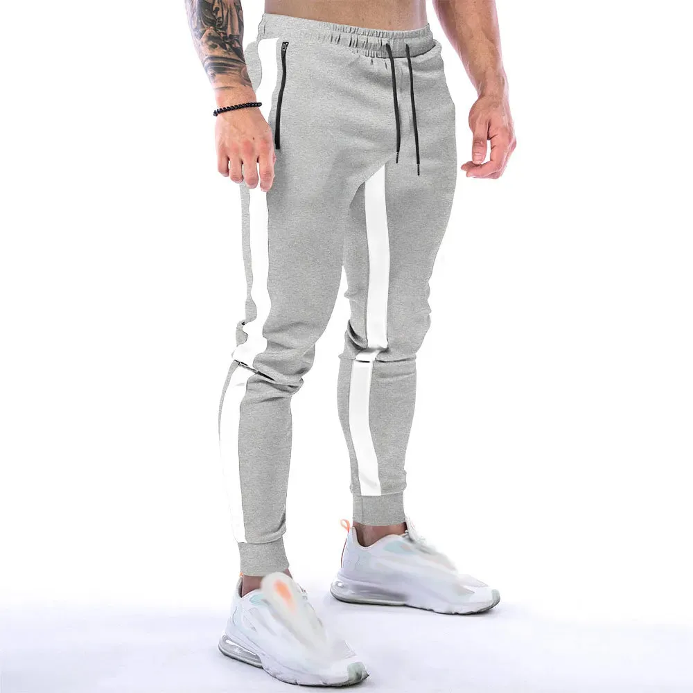 GODLIKEU Sports Pants Mens Fitness Striped Black Training Elastic Waist Jogger Running Trousers