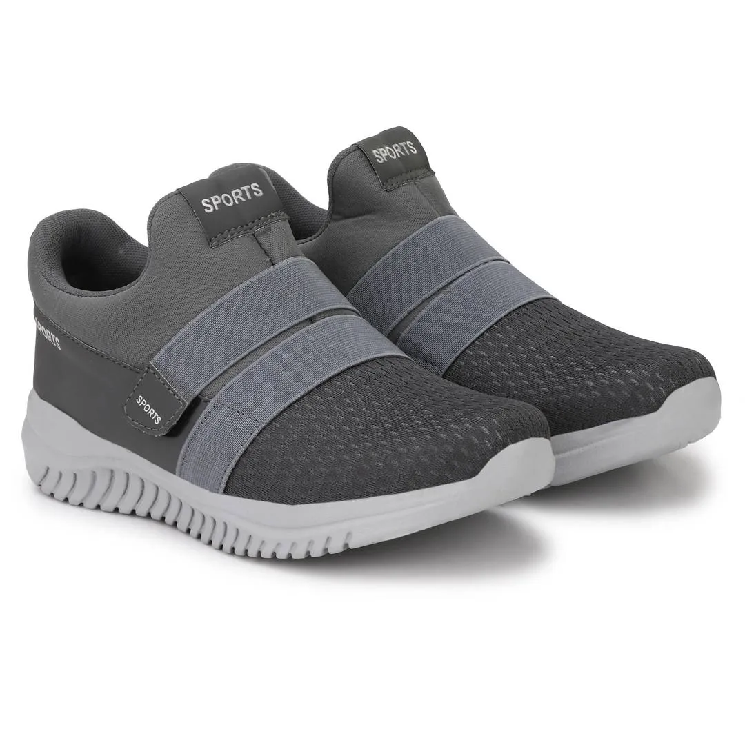 Grey Canvas Mesh Slip On Velcro Casual Wear Walking Running Training Gym Football Sports Shoes