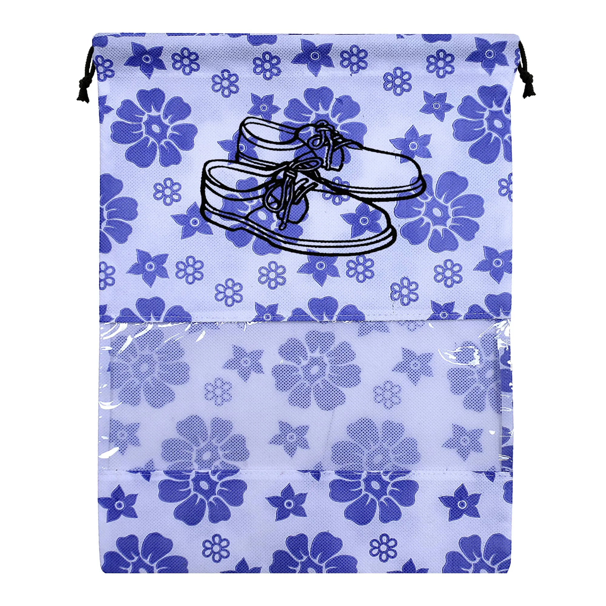 Kuber Industries Flower Design 24 Piece Non Woven Travel Shoe Cover, String Bag Organizer, Royal Blue -CTMTC39529