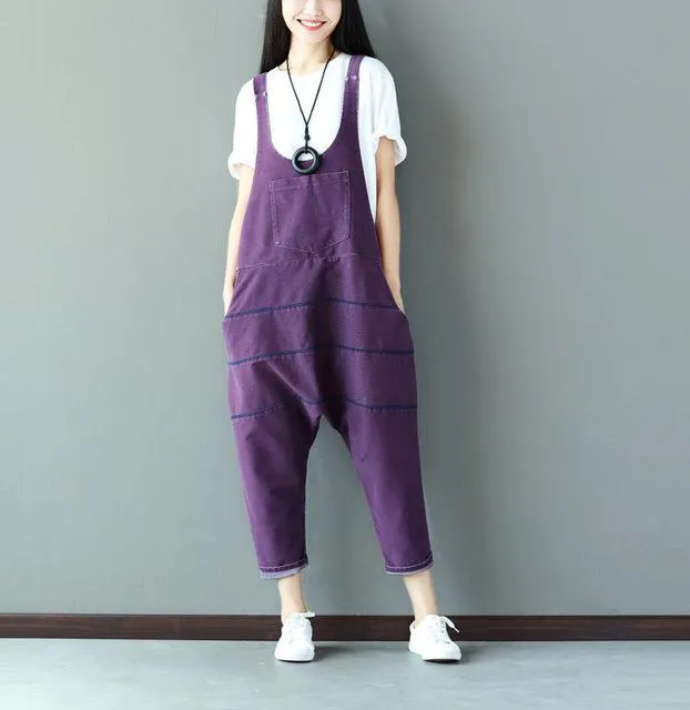 Low Crotch Loose Denim Overall