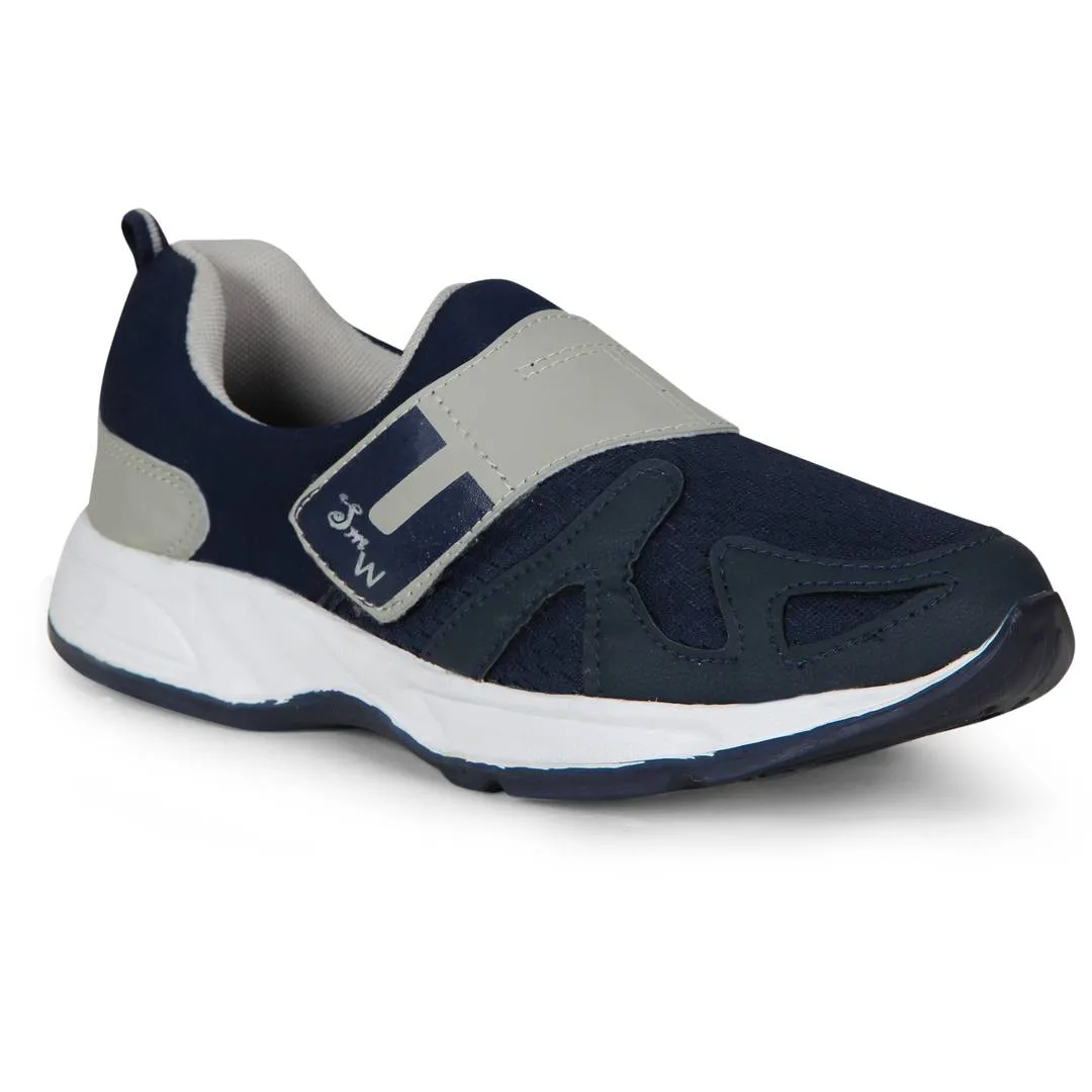 Men Navy Blue Grey Self Design Sports Running Shoes