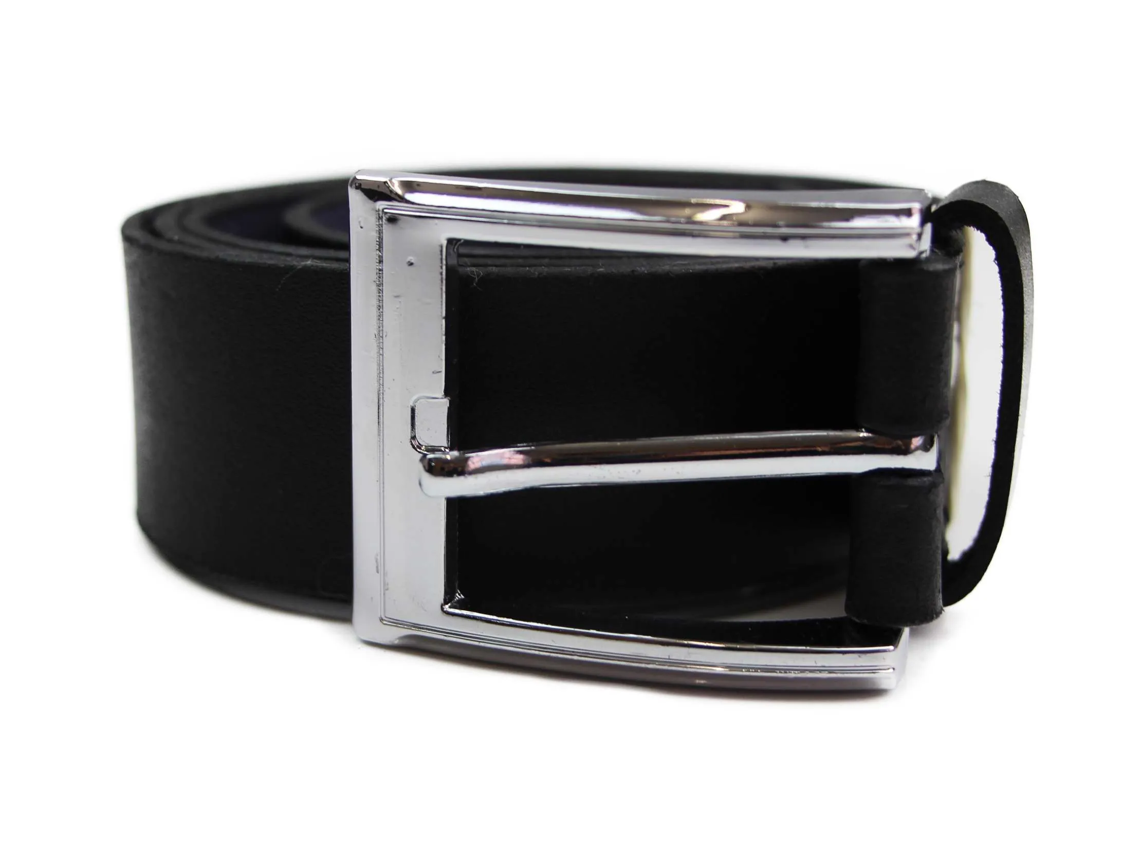 Mens Black Leather Belt With Silver Square Buckle