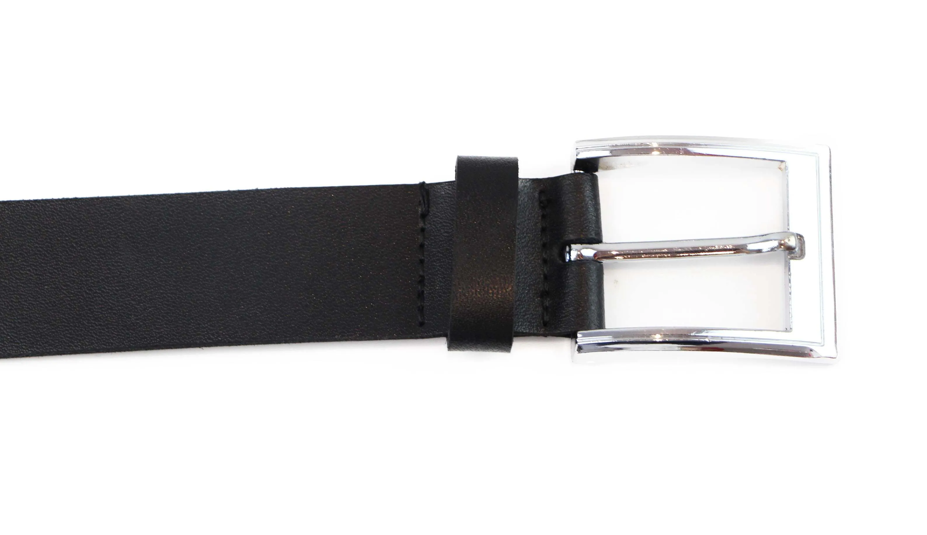 Mens Black Leather Belt With Silver Square Buckle