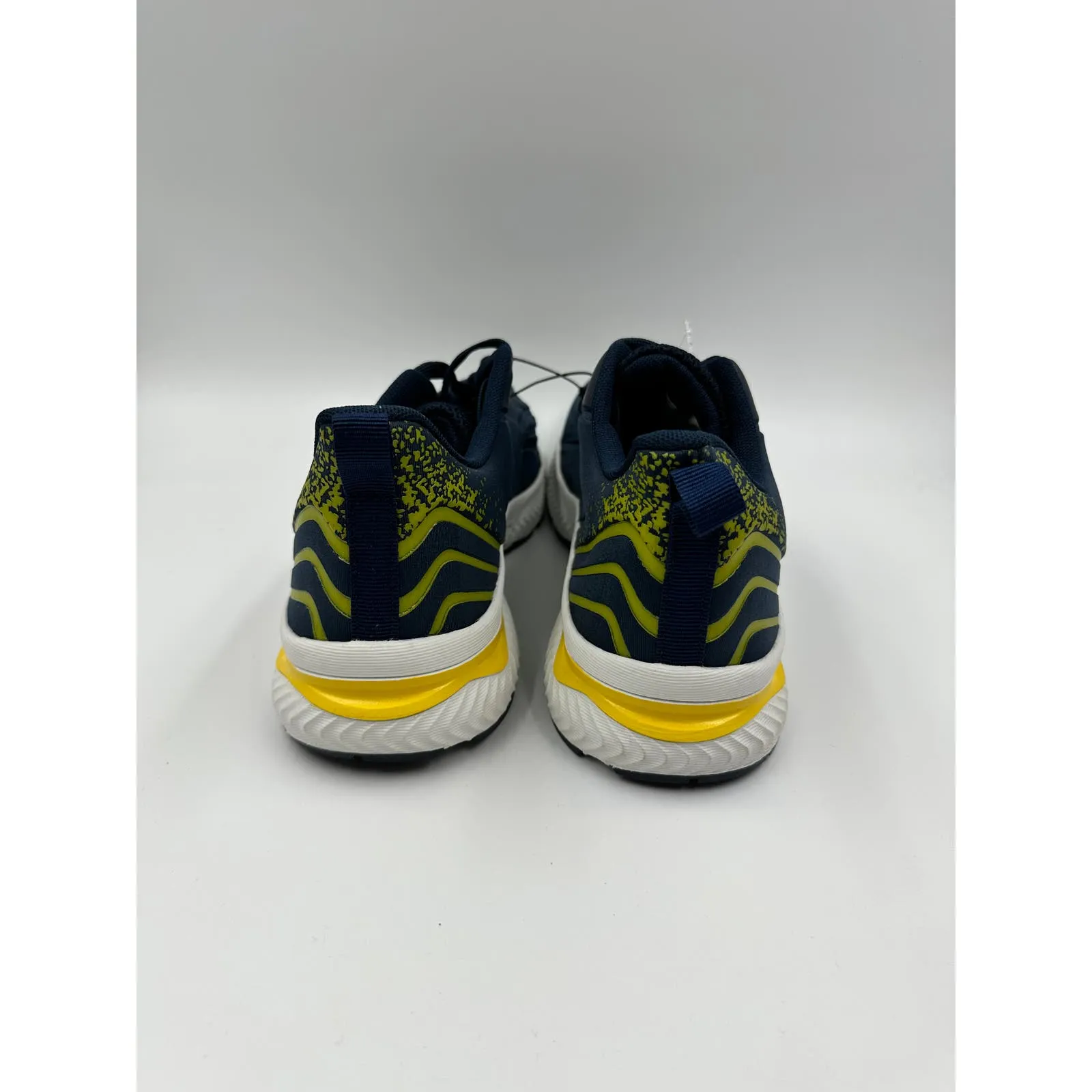 Men's Size 12 Navy Running Sneakers w/ Yellow Accents, Thick White & Yellow Sole