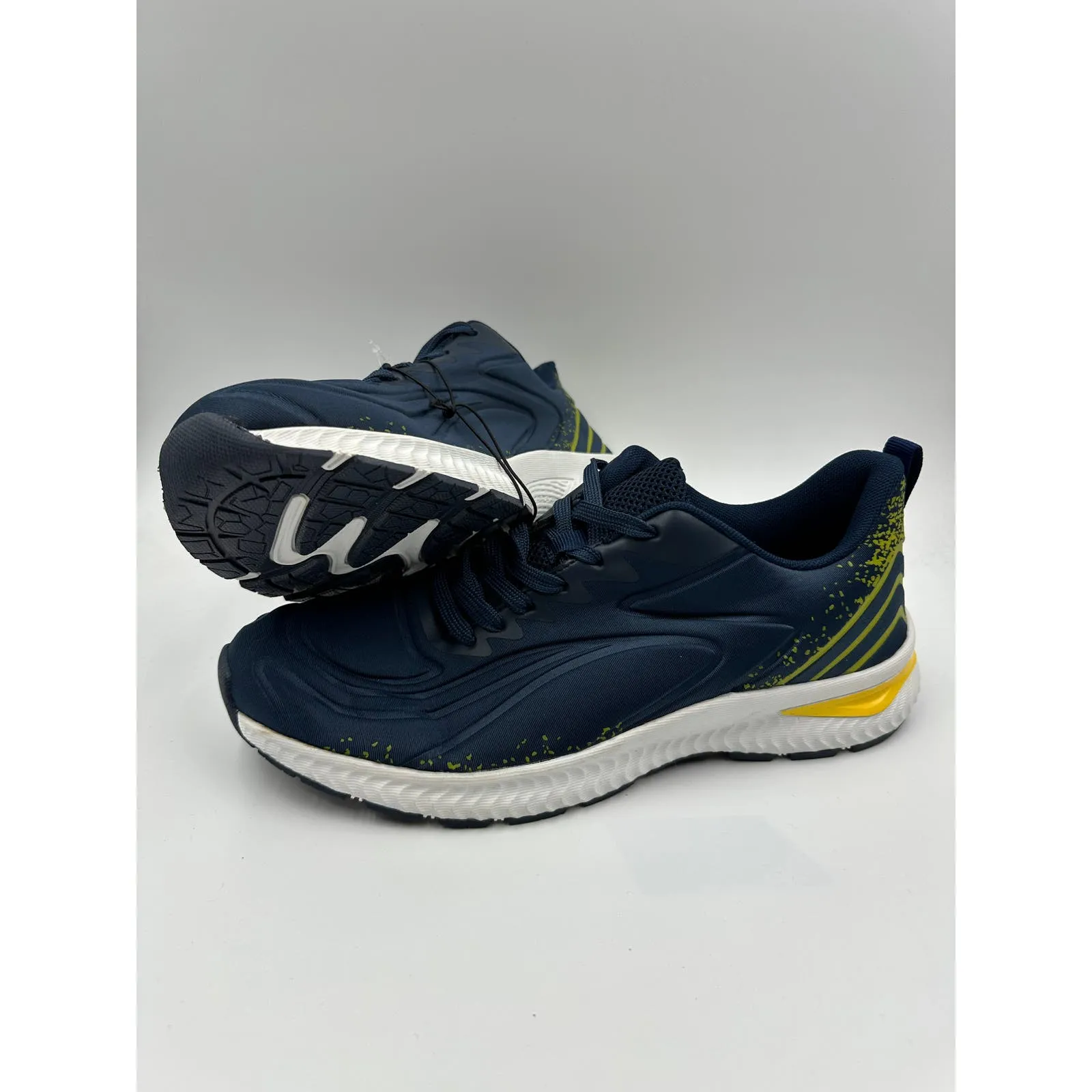 Men's Size 12 Navy Running Sneakers w/ Yellow Accents, Thick White & Yellow Sole