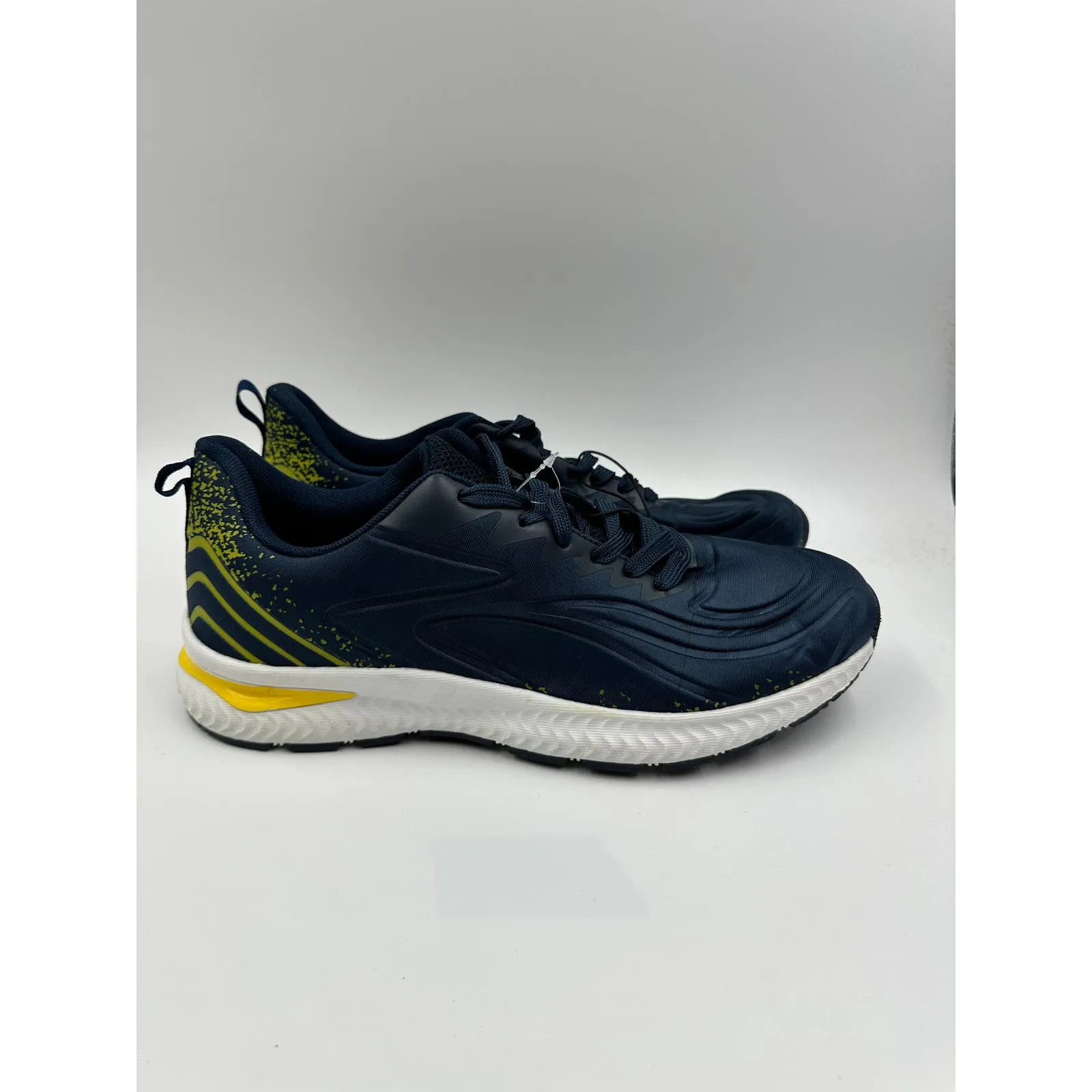 Men's Size 12 Navy Running Sneakers w/ Yellow Accents, Thick White & Yellow Sole