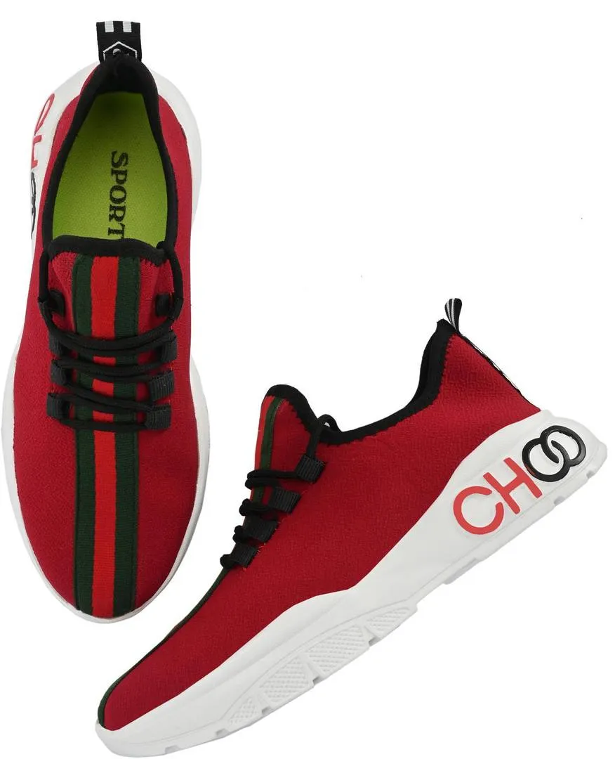 Men's Stylish and Trendy Red Striped Mesh Casual Sneakers