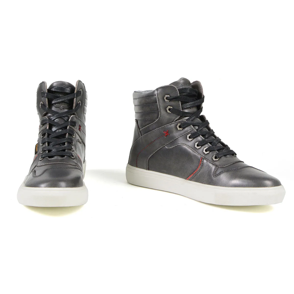 Milwaukee Leather MBM9153 Men's Vintage Grey Leather High-Top Reinforced Street Riding Waterproof Shoes