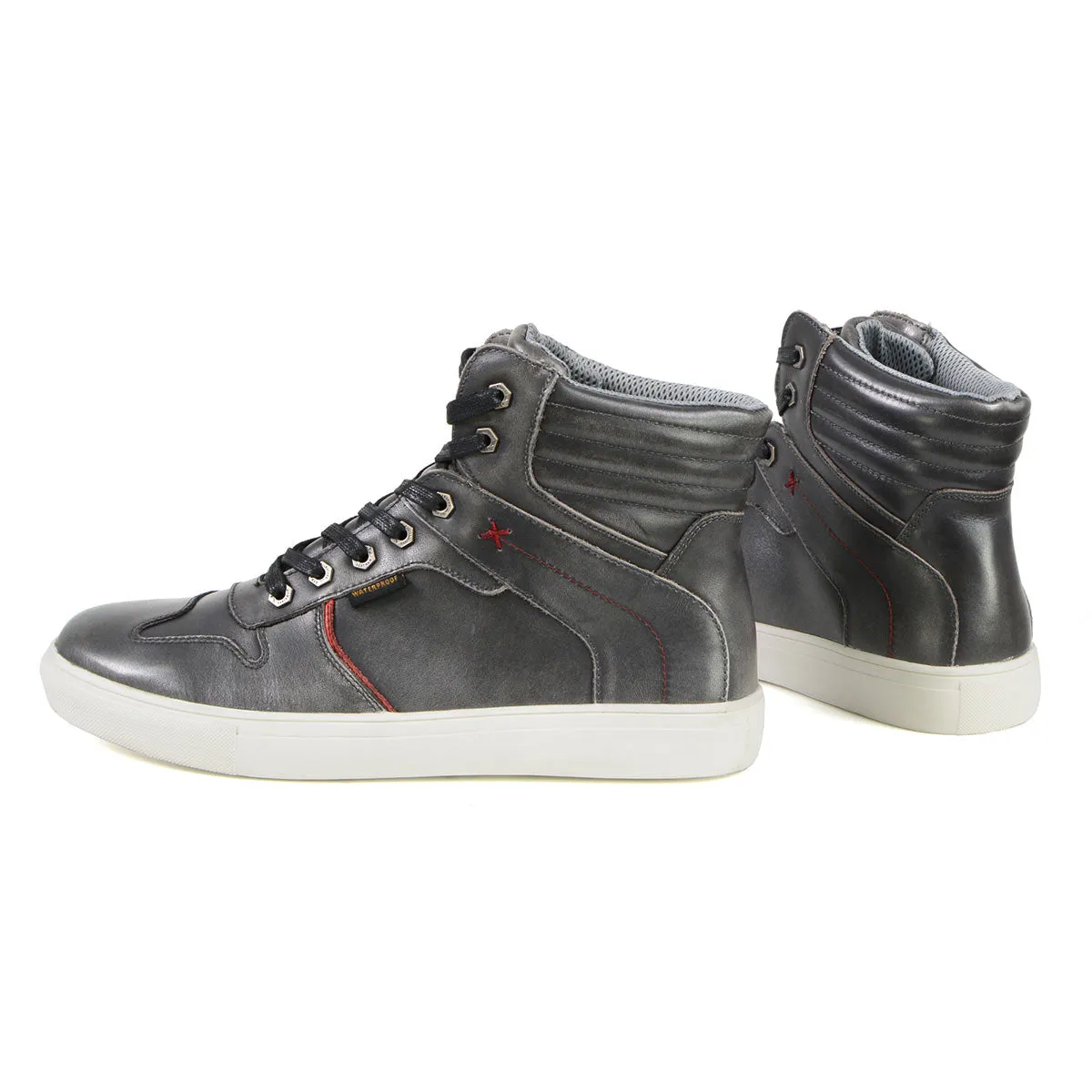 Milwaukee Leather MBM9153 Men's Vintage Grey Leather High-Top Reinforced Street Riding Waterproof Shoes